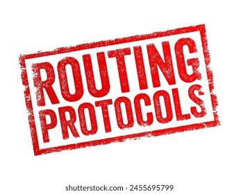 Routing Protocols are sets of rules that govern how routers communicate with each other to dynamically update and maintain routing tables, text concept stamp