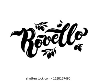 Rovello. The name of Italian town on the Amalfi coast. Hand drawn lettering. Vector illustration. Best for souvenir products.