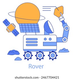 Rover exploration concept. Robotic technology for planetary surface analysis. A depiction of space exploration and data collection. Vector illustration