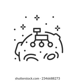 Rover on a planet, linear icon, Mars rover, lunar rover. Line with editable stroke