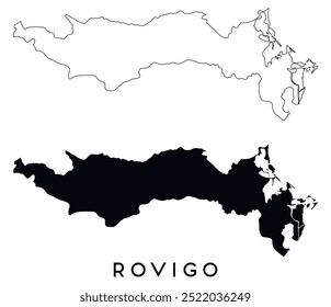 Contorno do mapa de Rovigo e vetor de silhueta preta