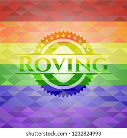Roving emblem on mosaic background with the colors of the LGBT flag