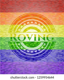 Roving emblem on mosaic background with the colors of the LGBT flag