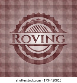 Roving red seamless emblem or badge with geometric pattern background. 