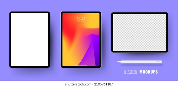 Rovno, Ukraine - 30.08.2022 Apple IPad, Apple Pencil Stylus. Mini, Air, Pro Models. Screen, Wallpapers, Screenshot, White. Horizontal, Vertical Orientation Of Tablets. Smart Device Mockup. Editorial