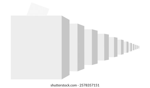 A row of ballot boxes stretching into the distance. American elections. 3D vector illustration isolated on white background.