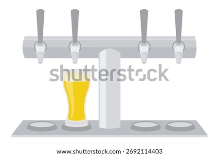 Row of beer taps on the bar at a pub or restaurant with a beer poured vector