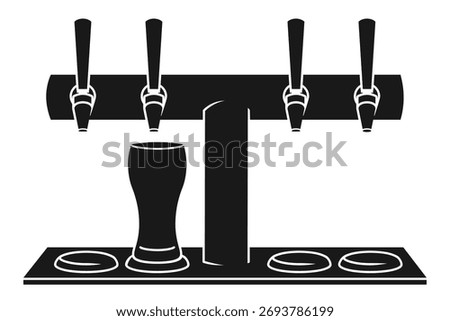 Row of beer taps on the bar at a pub or restaurant with a beer poured black silhouette  vector