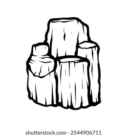 row of big rock isolated drawing coloring line art style sketch classic vintage design illustration