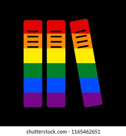 Row of binders, office folders icon. Vector. Icon with colors of LGBT flag at black background.