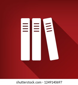 Row of binders, office folders icon. Vector. White icon with limitless shadow at ruby red background.