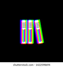 Row of binders, office folders icon. Red, green and blue unfocused contour icon at black background. Illustration.