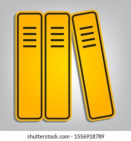 Row of binders, office folders icon. Flat orange icon with overlapping linear black icon with gray shadow at whitish background. Illustration.