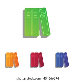 Row of binders, office folders icon. Colorful applique icons set.