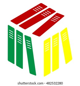 Row of binders, office folders icon. Isometric style of red, green and yellow icon.