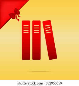 Row of binders, office folders icon. Cristmas design red icon on gold background.