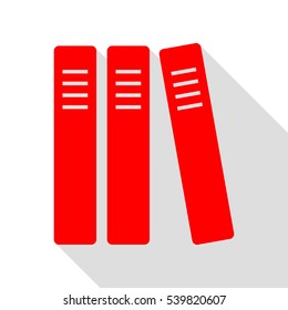 Row of binders, office folders icon. Red icon with flat style shadow path.