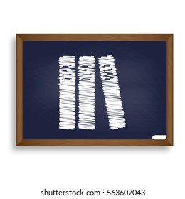 Row of binders, office folders icon. White chalk icon on blue school board with shadow as background. Isolated.
