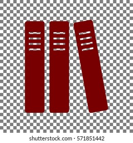 Row of binders, office folders icon. Maroon icon on transparent background.