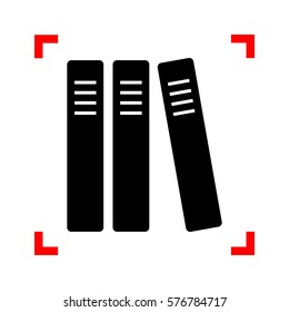 Row of binders, office folders icon. Black icon in focus corners on white background. Isolated.
