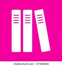 Row of binders, office folders icon. White icon at magenta background.