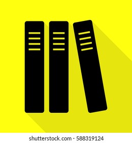 Row of binders, office folders icon. Black icon with flat style shadow path on yellow background.