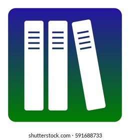Row of binders, office folders icon. Vector. White icon at green-blue gradient square with rounded corners on white background. Isolated.