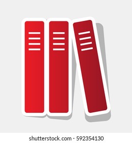 Row of binders, office folders icon. Vector. New year reddish icon with outside stroke and gray shadow on light gray background.