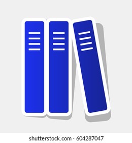 Row of binders, office folders icon. Vector. New year bluish icon with outside stroke and gray shadow on light gray background.