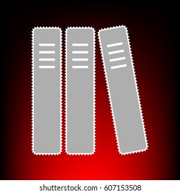 Row of binders, office folders icon. Postage stam or old photo style on red-black gradient background.