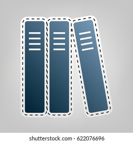 Row of binders, office folders icon. Vector. Blue icon with outline for cutting out at gray background.