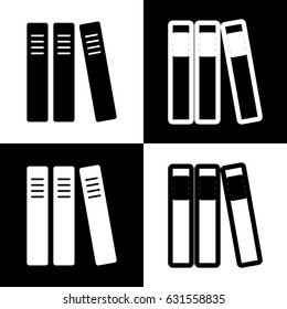Row of binders, office folders icon. Vector. Black and white icons and line icon on chess board.