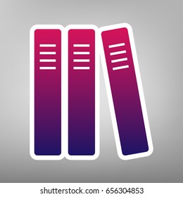 Row of binders, office folders icon. Vector. Purple gradient icon on white paper at gray background.