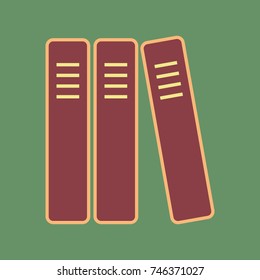 Row of binders, office folders icon. Vector. Cordovan icon and mellow apricot halo with light khaki filled space at russian green background.