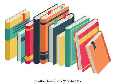 Row of books. Home library with different color covers