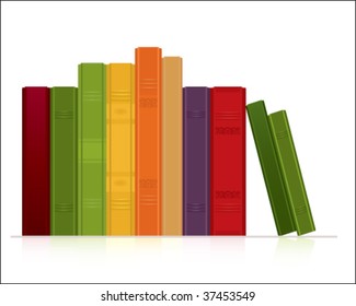 Fila de libros de fondo blanco