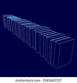 A row of books is shown in a blue color. The books are lined up in a row, and they are all the same size. The books are arranged in a way that they look like they are stacked on top of each other