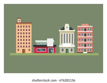 row of buildings, simple illustration