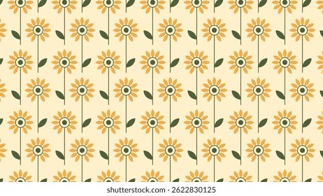 Row of cheerful sunflowers in a repeating floral pattern