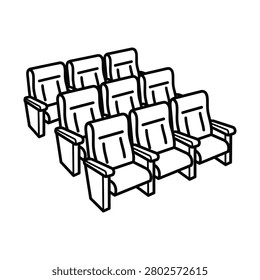 Row of cinema seats in a simple hand drawn style