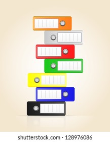 Row of color binders vector. Illustration of Office folders for documents stacked vertically, eps 10
