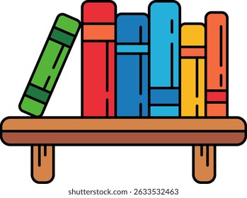 Uma fileira de livros coloridos em uma prateleira