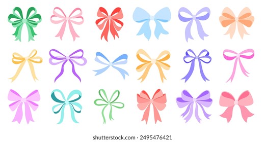 A row of colorful bows are displayed in a row. The bows are of various colors and sizes, and they are arranged in a way that creates a sense of harmony and balance. Scene is cheerful and playful