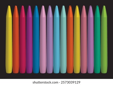 Row of Colorful Crayons - Art Supplies, Clay kids color pencils for school