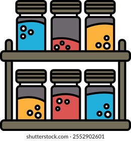 A row of colorful jars with lids on a shelf. The jars are of different sizes and colors, and they are arranged in a neat and orderly manner. Concept of organization and attention to detail