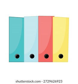 Fileira de encadernados coloridos do anel de escritório em azul-turquesa, azul-claro, coral e amarelo