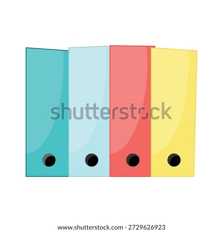 Row of colorful office ring binders in turquoise, light blue, coral and yellow