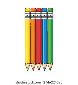 A row of colorful pencils with sharpened tips