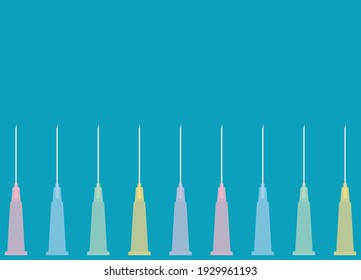 fila de agujas coloridas de jeringuillas- ilustración vectorial