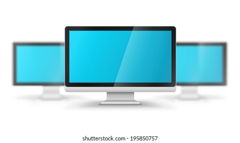 La fila del equipo se muestra con pantallas azules en blanco. Ilustración vectorial Eps10. Malla degradada utilizada. Aislado sobre fondo blanco